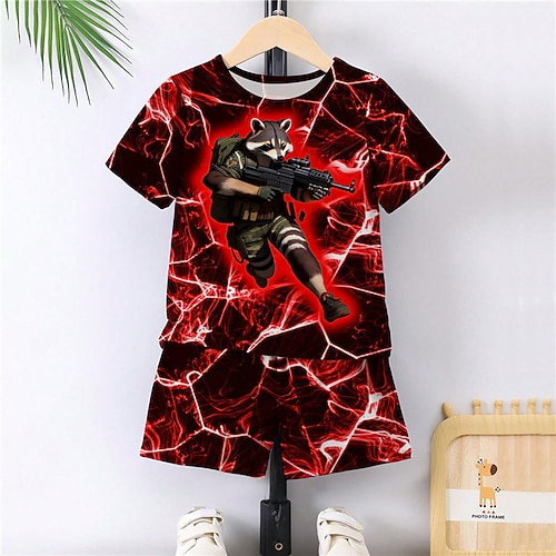 

2 Piezas Niños Chico Camiseta y Bermudas Conjuntodecamiseta Conjunto de Ropa Vestimenta Graphic Animal Caricatura Manga Corta Cuello redondo Establecer Exterior Impresiones 3D Activo Deportes Moda