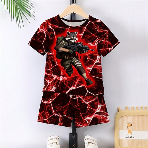 

2 Piezas Niños Chico Camiseta y Bermudas Conjuntodecamiseta Conjunto de Ropa Vestimenta Graphic Animal Caricatura Manga Corta Cuello redondo Establecer Exterior Impresiones 3D Activo Deportes Moda