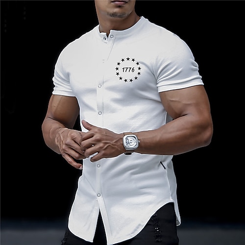 

Homens Camisa Social Estrela Estampas Abstratas Colarinho Chinês Branco Ao ar livre Diário Manga Curta Botão Imprimir Roupa Moda Designer Casual Confortável