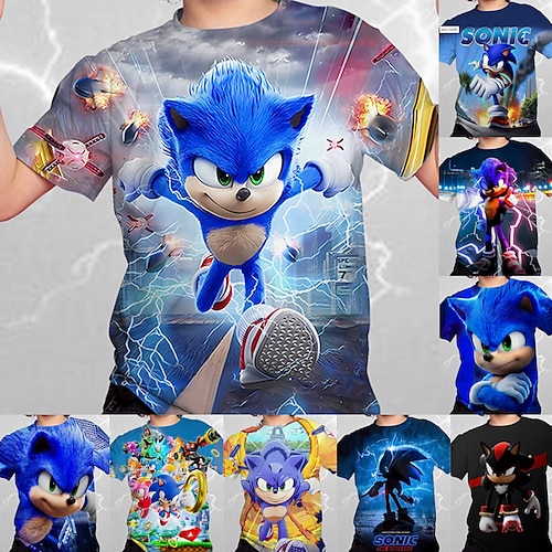 

Kinderen Jongens T-shirt Sonic Korte mouw 3D-afdrukken Grafisch Ronde hals Zwart blauw Stoffig blauw Kinderen Tops Lente zomer Actief Dagelijks Buiten Normale pasvorm 4-12 jaar