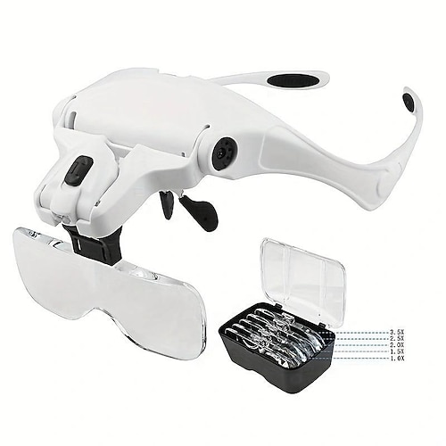 

Head Magnifier With LED Lights, Hands Free Magnifying Glass, High Definition Magnifying Glass With 5 Interchangeable 1.0X, 1.5X, 2.0X, 2.5X, 3.5X For Close Work, Reading, Jewelers Loupe