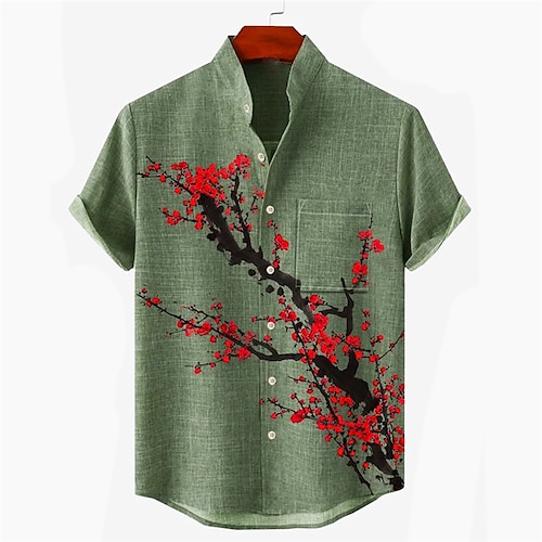 

Homens Camisa Social camisa de linho Floral Estampas Abstratas Colarinho Chinês Vermelho Azul Roxo Verde Cinzento Ao ar livre Rua Manga Curta Imprimir Roupa Linho Moda Roupa de rua Designer Casual