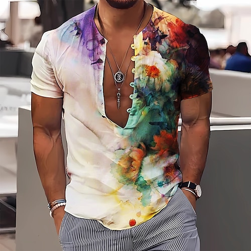 

Men's Shirt Floral Graphic Prints Stand Collar Yellow Red Blue Purple Green Outdoor Street Short Sleeve Print Clothing Apparel Fashion Designer Casual Comfortable