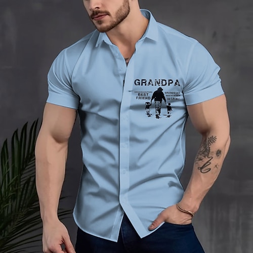 

Homens Camisa Social Letra Estampas Abstratas Dia dos Pais Aberto para a Lateral Azul Marinha Azul Verde Cáqui Ao ar livre Rua Manga Curta Imprimir Roupa Moda Roupa de rua Designer Casual