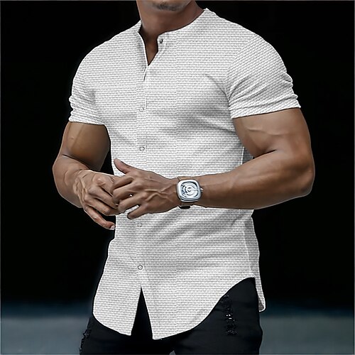 

Herren T Shirt Waffel-Shirt Strickjacke T-Shirt Glatt Rundhalsausschnitt Strasse Urlaub Kurze Ärmel Taste Bekleidung Modisch Designer Basic