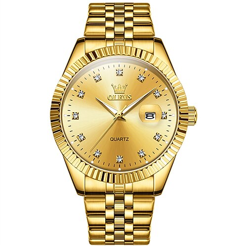 

Neue Olevs-Marken-Herrenuhr mit Stahlarmband, Diamanten und leuchtendem Kalender, Quarzuhr, wasserdichte Sport-Herrenuhr