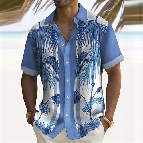 

Homens Camisa Social Camisa havaiana Coqueiro Listrado Estampas Abstratas Aberto para a Lateral Azul Verde Azul Claro Ao ar livre Rua Manga Curta Imprimir Roupa Moda Roupa de rua Designer Casual