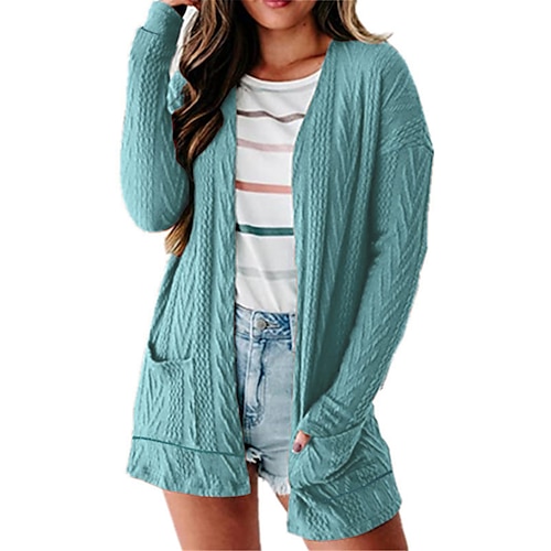 

Mulheres Sueter Cardigan Saltador Cabo Tricotar Bolsos Côr Sólida Abertura Frontal à moda Casual Diário Para Noite Verão Primavera Preto Vinho S M L