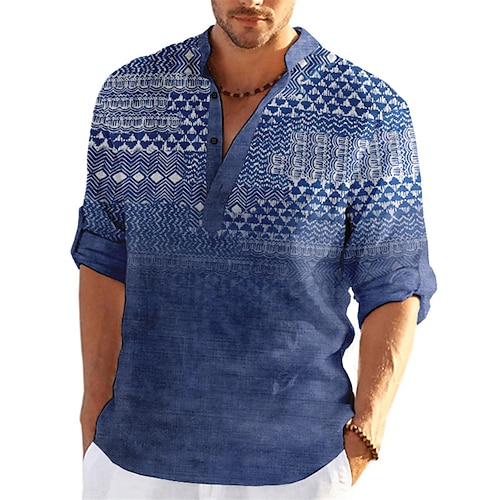 

Herren Hemd leinenhemd Stammes Grafik-Drucke Vintage Geometrie Ständer Wein Blau Braun Grün Grau Outdoor Strasse Langarm Bedruckt Bekleidung Leinen Modisch Strassenmode Designer Brautkleider schlicht