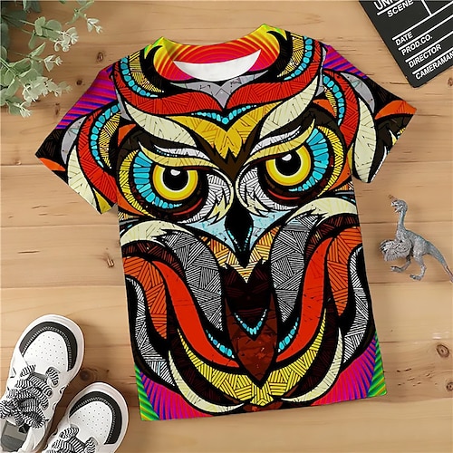 

Para Meninos Camiseta Manga Curta Camisa Camiseta Gráfico Animal Corujas Impressão 3D Ativo Esportes Moda Poliéster Ao ar livre Casual Diário Infantil Crewneck 3-12 anos Gráfico impresso em 3D Normal