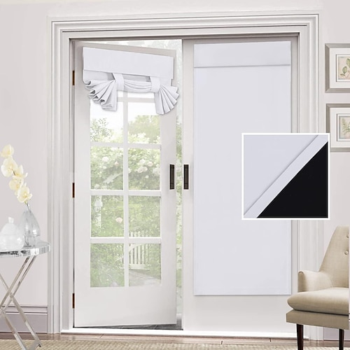 Thermal Insulated Blackout Tie Up Velcro Curtains For French Door