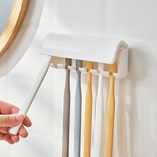 

Accueil toilette brosse à dents organisateur porte-brosse à dents adhésif simple dentifrice support de rangement toilette salle de bain étagère 6 trous support