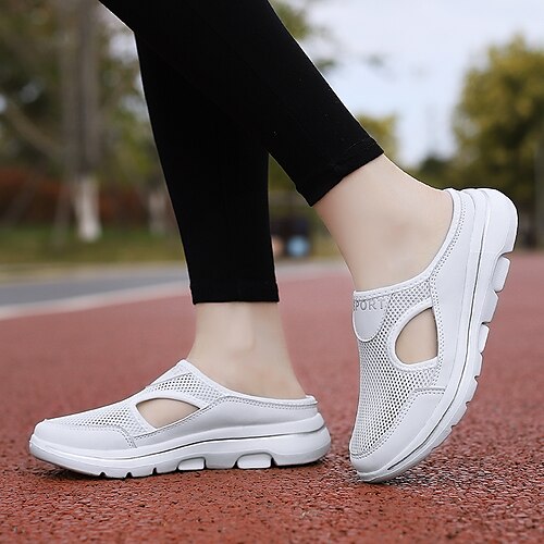 

Mujer Pantuflas Zapatos Flyknit Zapatos blancos Mules mocasines Diario Verano Tacón Plano Dedo redondo Deportivo Casual Minimalismo Zapatos de Paseo Flying Weaving Mocasín Color sólido Negro Blanco