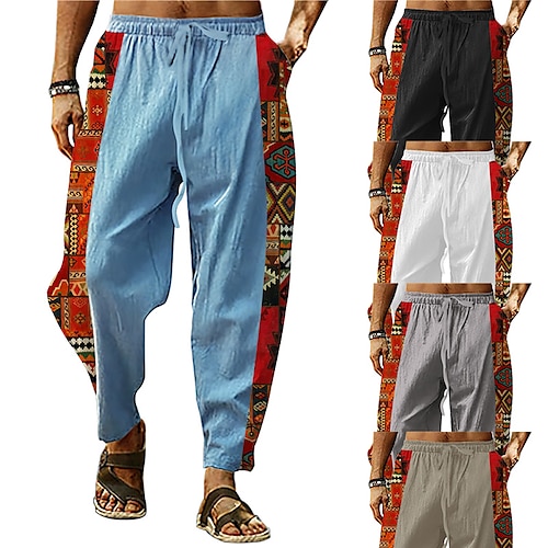 

Herren Hose Hosen Sommerhosen Strandhose Karottenhose Kordelzug Elastische Taille Patchwork Komfort Atmungsaktiv Casual Täglich Festtage Modisch Ethnischer Stil Schwarz Weiß