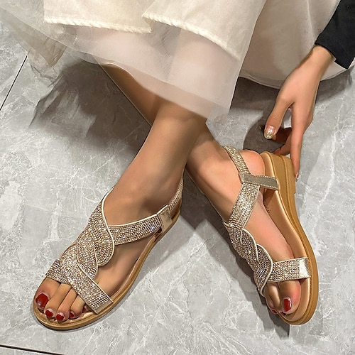 

Mulheres Sandálias Sapatos Confortáveis Diário Praia Verão Pedrarias Salto Plataforma Dedo Aberto Moda Luxuoso Sensual Microfibra Mocassim Preto Bege