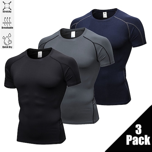 

Arsuxeo Men's 3 Pack Base Layer Compression Shirt Short Sleeve Running Shirt Top Athletic Spandex Breathable Quick Dry Sweat Wicking High Elasticity Running Jogging Training Sportswear Activewear
