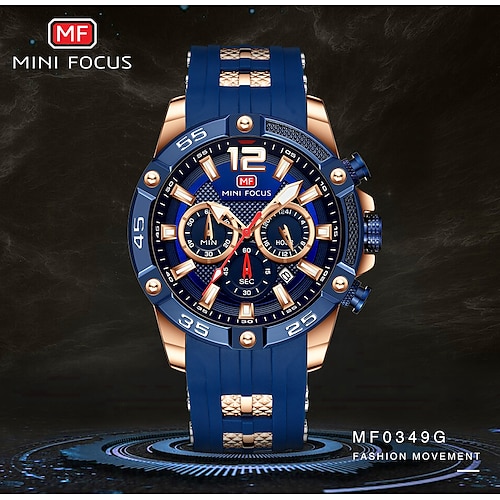 

MINI FOCUS Men Quartz Watch Luxury Analog Quartz Sport Men Watches Mens Silicone Waterproof Calendar Date Fashion WristWatch