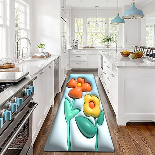 

3D Floral Kitchen Floor Mat Diatomaceous Earth Rug Super Absorbent Kitchen Door Quick-Drying Foot Mat Entry Door Mat Non-Slip Carpet