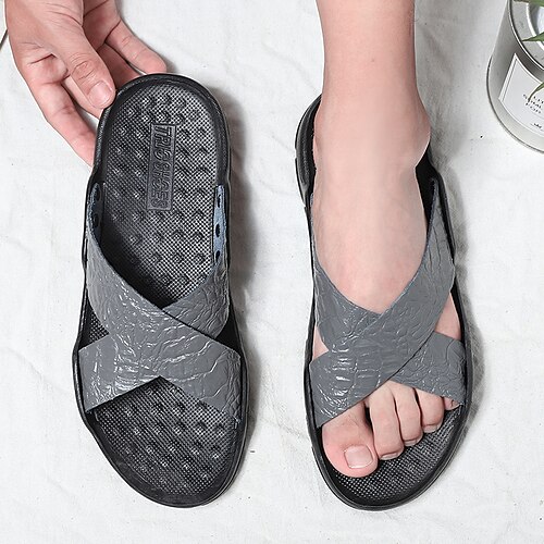 

Homens Sandálias Chinelos e flip-flops Sandálias rasas Casual Diário Praia PVC Couro Ecológico Respirável Preto Branco Azul Verão