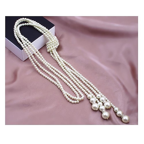 Faux Pearl Necklace Long Pearl Necklaces 1920s Accessories for Women  Roaring 20s Flapper Vintage Party 2024 - $6.99