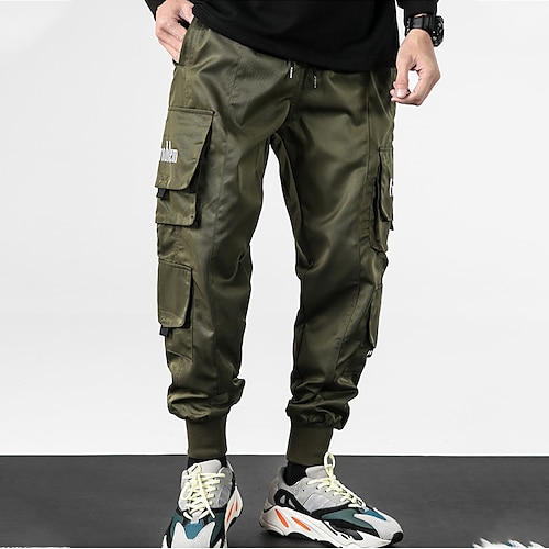 

Homens Calças Cargo Calça cargo Bolso com aba Tecido Conforto Respirável Ao ar livre Diário Para Noite Misto de Algodão Moda Casual Preto Verde