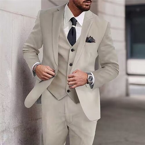 

Ivory Men's Wedding Suits 3 Piece Solid Colored Standard Fit Single Breasted One-button 2023