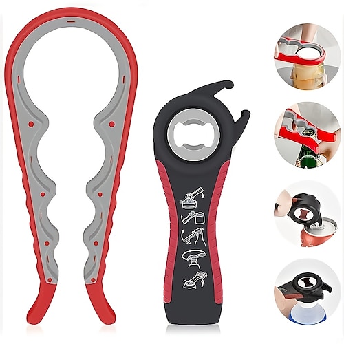 

Jar Opener 5 in 1 Multi Function Can Opener Bottle Opener Kit with Silicone Handle Easy to Use for Children Elderly and Arthritis Sufferers