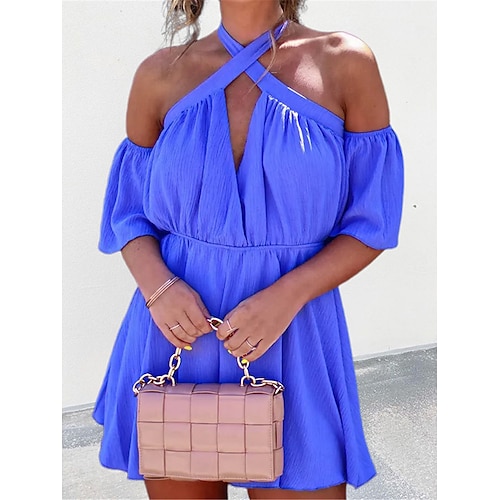 

Mujer Mono Espalda al Aire Color sólido Cuello halter Ropa de calle Calle Diario Ajuste regular Manga Corta Negro Blanco Rosa S M L Verano