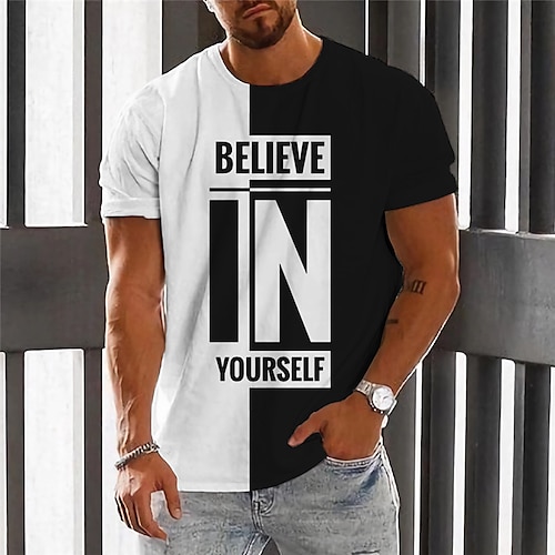 

Men's T shirt Tee Graphic Color Block Letter Crew Neck Clothing Apparel 3D Print Outdoor Daily Short Sleeve Print Fashion Designer Vintage