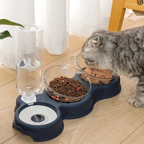 

Bol pour chat de compagnie mangeoire automatique 3-en-1 bol de nourriture pour chien et chat avec fontaine d'eau double bol à boire bols à vaisselle surélevés pour chats