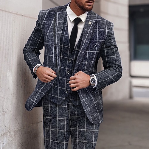 

Preto Marfim Azul Masculino Casamento Reunião de Classe Fato Conjunto de 3 peças Xadrez Moderno Comum 1 Botão 2023