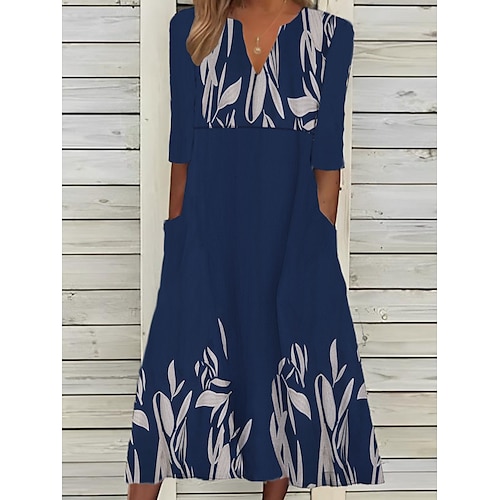 

Mujer Vestimenta casual Vestido de verano Vestido Estampado Floral Frunce Bolsillo Escote en Pico Vestido Midi Activo Moda Exterior Diario Manga 3/4 Holgado Blanco Azul Piscina Verde Trébol Verano