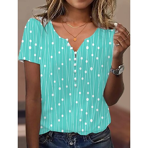 

Damen T Shirt Bluse Blau Purpur Grün Punkt Gestreift Taste Bedruckt Ärmellos Casual Basic V Ausschnitt Standard S