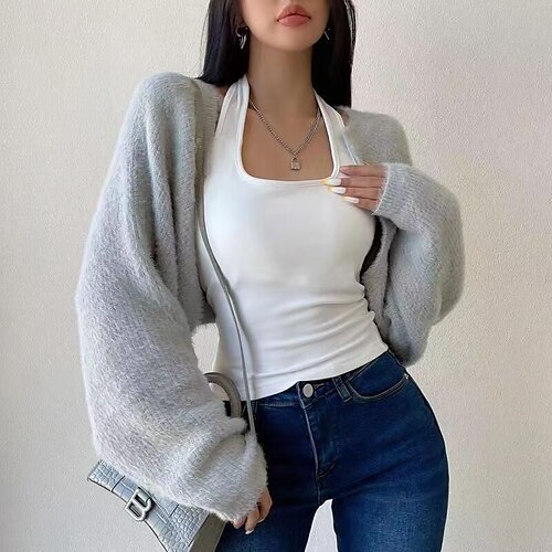 

Mujer Chaqueta de Punto Puente Waffle Tejer Ahuecado Color sólido Escote en Pico Casual Diario Fin de semana Otoño Invierno Negro Blanco Tamaño Único