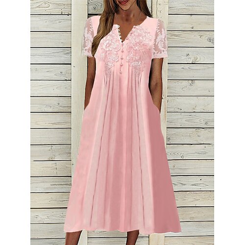 

Robe casual Robe dentelle Robe d'été Femme Robe mi-longue Dentelle Patchwork du quotidien Rendez-vous Sortie Mode Elégant Col V Manche Courte 2023 Standard Rose Claire S M L XL XXL