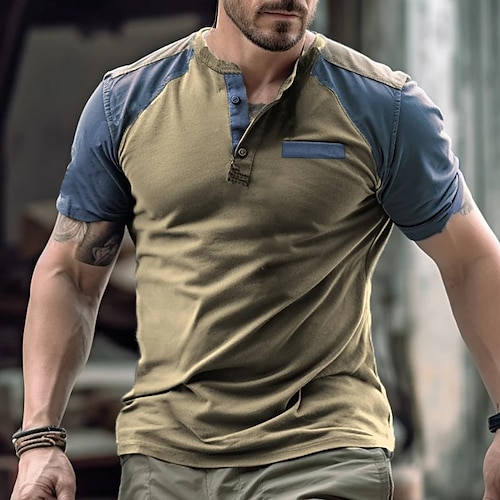 

Homens Camisa Henley T-shirt Bloco de cor manga raglã Henley Rua Férias Manga Curta Roupa Moda Designer Básico