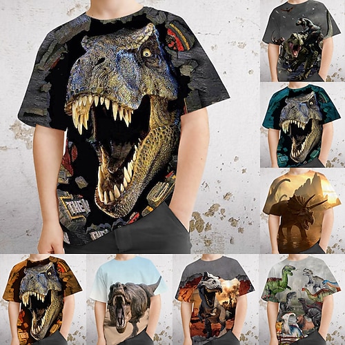 

Kids Boys T shirt Tee Animal Dinosaur Short Sleeve Crewneck Children Top Casual Cool Daily Summer Multicolor 3-12 Years