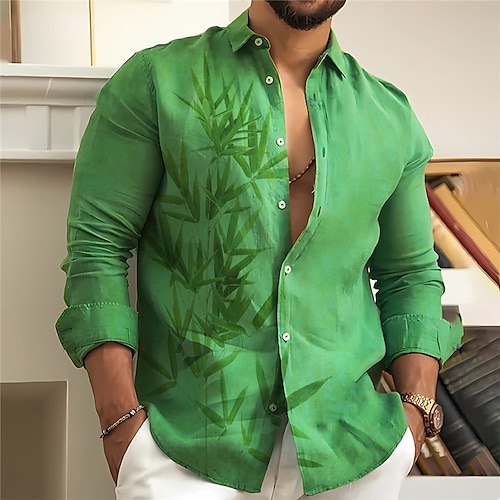 

Homme Chemise Chemise Lin Imprimés Photos Feuilles Col rabattu Bleu Violet Fuchsia Vert Kaki Extérieur Plein Air manche longue Imprimer Vêtement Tenue Lin Mode Vêtement de rue Design Décontractées