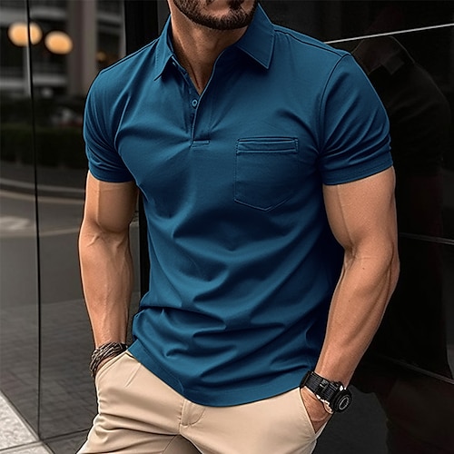 

Homens Camiseta Polo Camisa de golfe Casual Feriado Lapela Manga Curta Moda Básico Tecido Clássico Verão Normal Preto Verde Tropa Azul Marinha Laranja Cinzento Camiseta Polo