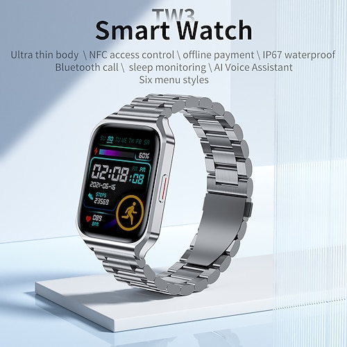 

TW3 Montre intelligente 1.85 pouce Smartwatch Montre Connectée Bluetooth Podomètre Rappel d'Appel Moniteur de Sommeil Compatible avec Android iOS Femme Mode Mains-Libres Rappel de Message Contrôle de