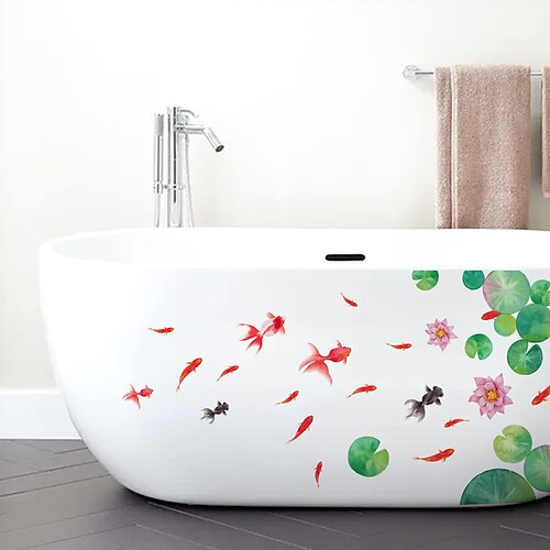 

2pcs Lotus Fish Decorative Bathtub Stickers, Plants And Fish Wall Decals, Bathtub Appliques Plastic Stickers Home Decor