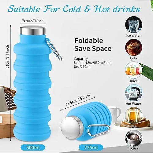 Collapsible Silicone 16 oz Water Bottle for Travel, Gym, Camping, Hiking,  Fishing and More