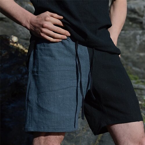 

Homme Short Short en lin Short d'été Cordon Taille elastique Jambe droite Bloc de couleur Confort Respirable Court Casual du quotidien Vacances Mélange de Lin Coton Mode Style classique Bleu