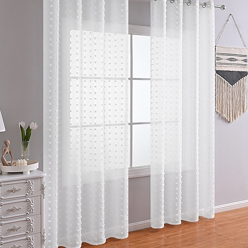 

Panneaux de rideaux transparents blancs rideaux à œillets/œillets pour salon chambre à coucher, rideau de ferme pour cuisine balcon porte fenêtre traitements chambre assombrissement