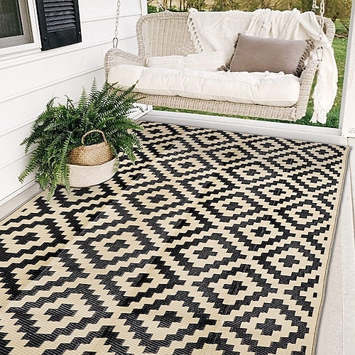 

Tapis réversibles de 1,5 x 2,4 m, tapis en paille en plastique, tapis moderne, grand tapis de sol et tapis pour l'extérieur, camping-car, terrasse, jardin, terrasse, pique-nique, plage, remorque, camping.