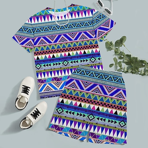 

2 Peças Infantil Para Meninos T-shirt Shorts Conjuntodet-shirts Conjunto Equipamento Gráfico Geométrica Bloco de cor Manga Curta Crewneck Definir Ao ar livre Impressões 3D Ativo Esportes Moda