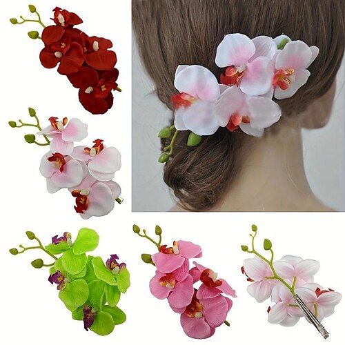 

Grampos de cabelo de flor de orquídea artificial falso presilhas braçadeiras com alfinetes de broche de jacaré acessórios de cabelo de férias tropicais festa de casamento boêmio havaiano headwear para