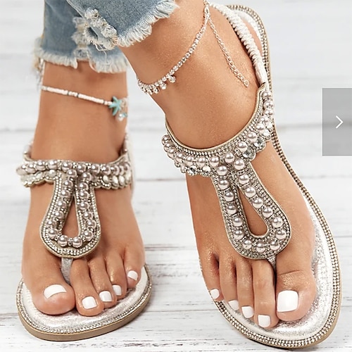 

Mujer Zapatos de boda Sandalias Sandalias planas Tallas Grandes Boda Fiesta Exterior Verano Perla de Imitación Tacón Bajo Moda Lujoso Elegante Cuero Sintético Banda Elástica Color sólido Plata Negro