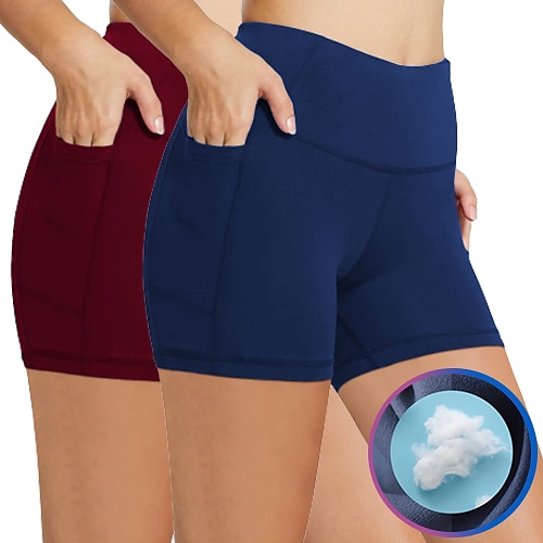 

Lot de 2 shorts de motard pour femme de 7,6 cm, shorts d'entraînement, shorts de sport, poches latérales avec poche pour téléphone, contrôle du ventre, levage des fesses, séchage rapide, yoga, fitness, gym, shorts d'entraînement.