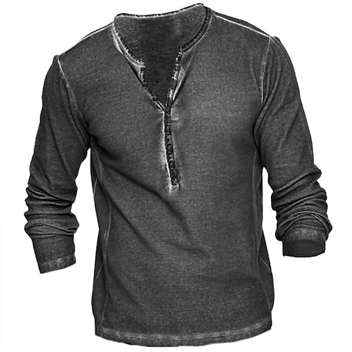 

Herren T Shirt Henley Shirt Feste Farbe Henley Outdoor Casual Langarm Button-Down Bekleidung Leicht Atmungsaktiv Groß und hoch